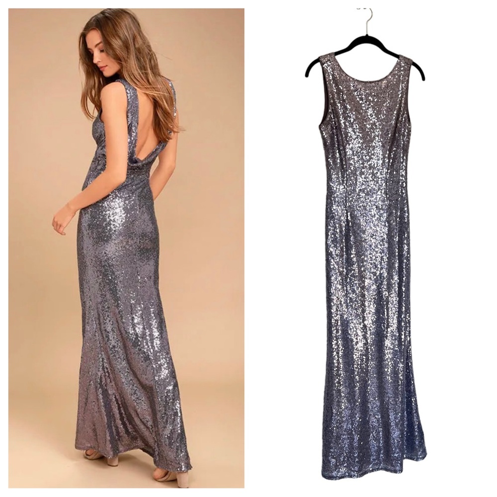 Lulus Slink & Wink dusty purple sequin gown open drape back S cocktail formal